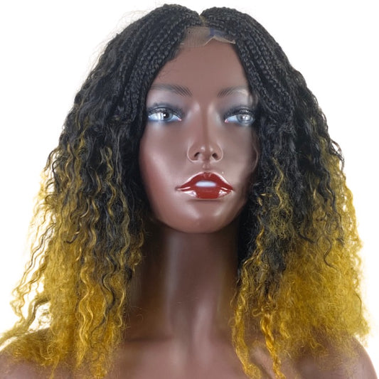 Boho Box braid Wig Goddess braids Afro curly human hair blend Short wig for Girls and Women