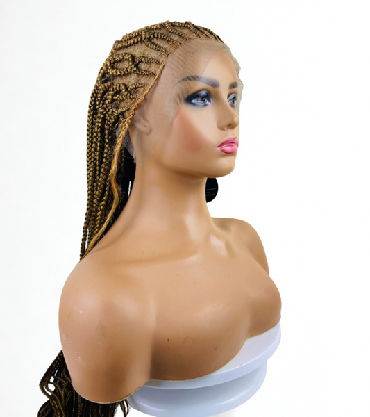 Scissors style cornrow lace frontal Light Brown wig