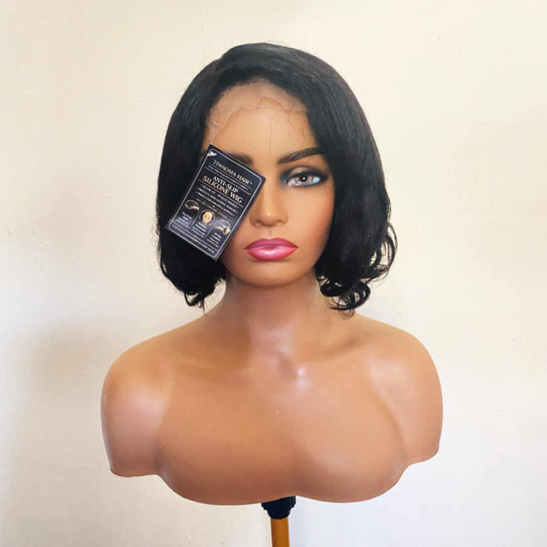 Non Slip Silicone Human Hair wig medical wig 250% Density kinky Lace closure wigs
