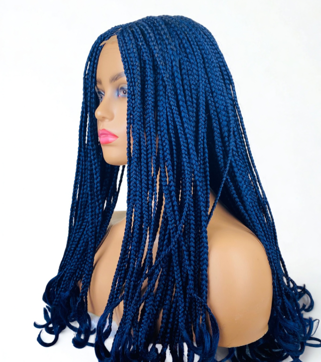 Blue Braids Cornrow Mid Part  Lace closure wig  Women synthetic wig