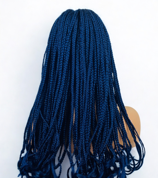 Blue Braids Cornrow Mid Part  Lace closure wig  Women synthetic wig
