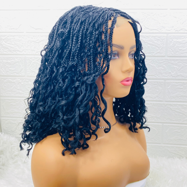 Tiwaoma Goddess Box Braided Spiral Curls Wig Short Black Braid Synthetic Wigs