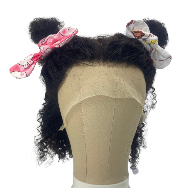 Kids lace front human hair kinky curls wig, Transparent 13x4 lace frontal short Bob wig for children and girls cosplay costume wig