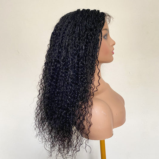 Goddess Braid Wig Human Hair – Deep Curly Braided Wig with Silicone Mesh Cap for Women, Glueless Protective Wig for Thinning Edges & Hair Loss