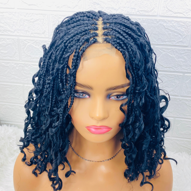 Tiwaoma Goddess Box Braided Spiral Curls Wig Short Black Braid Synthetic Wigs