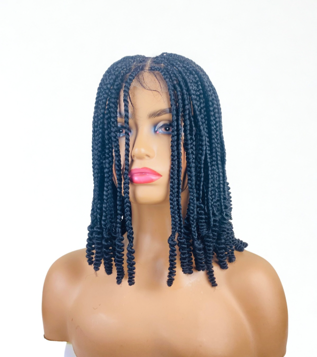 Short Knotless box braid wig for Ladies. Glue less Lace top wig for women
