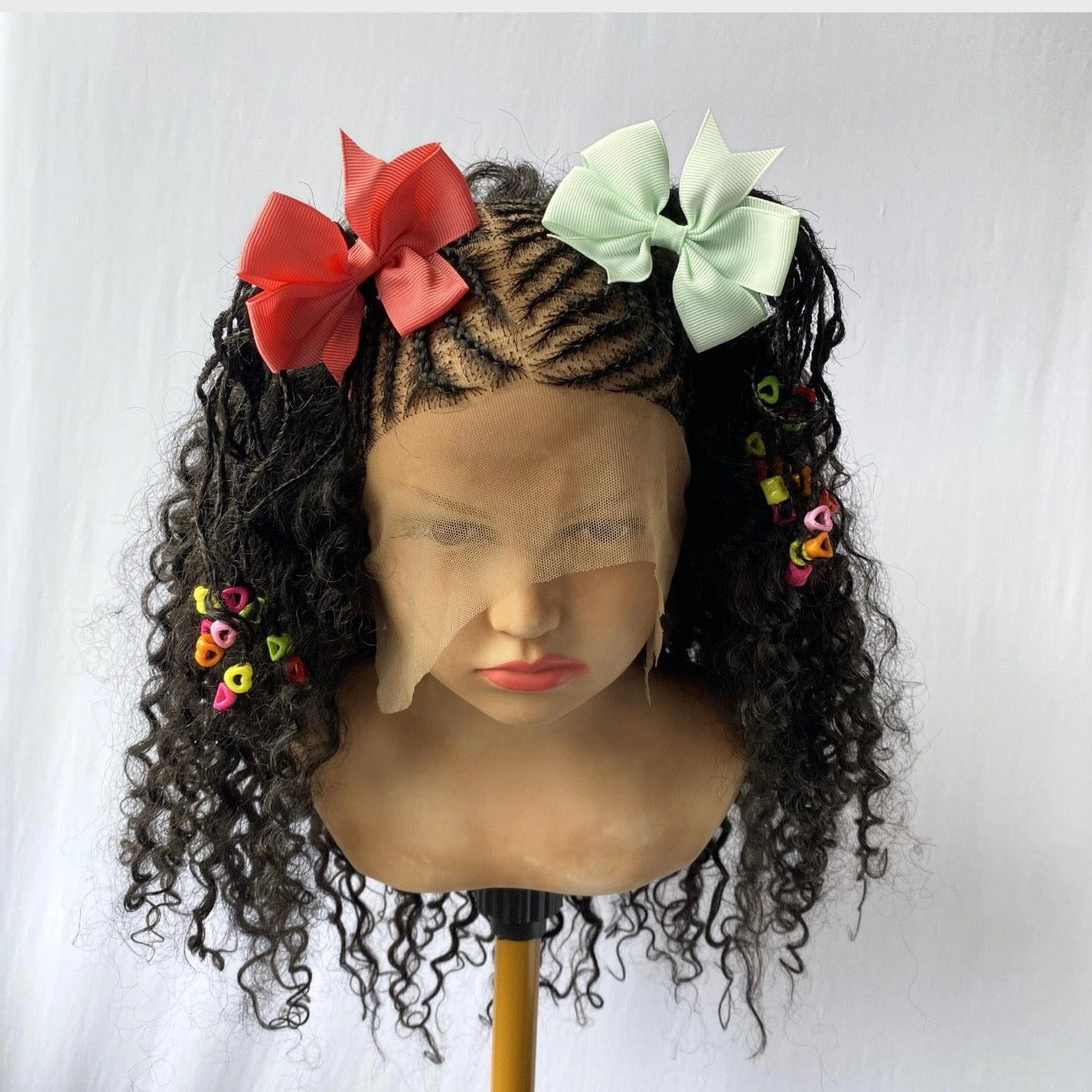 Custom made Children Cornrow Weave Wig Human Hair Blend Half weave Half Cornrow wigs for girls