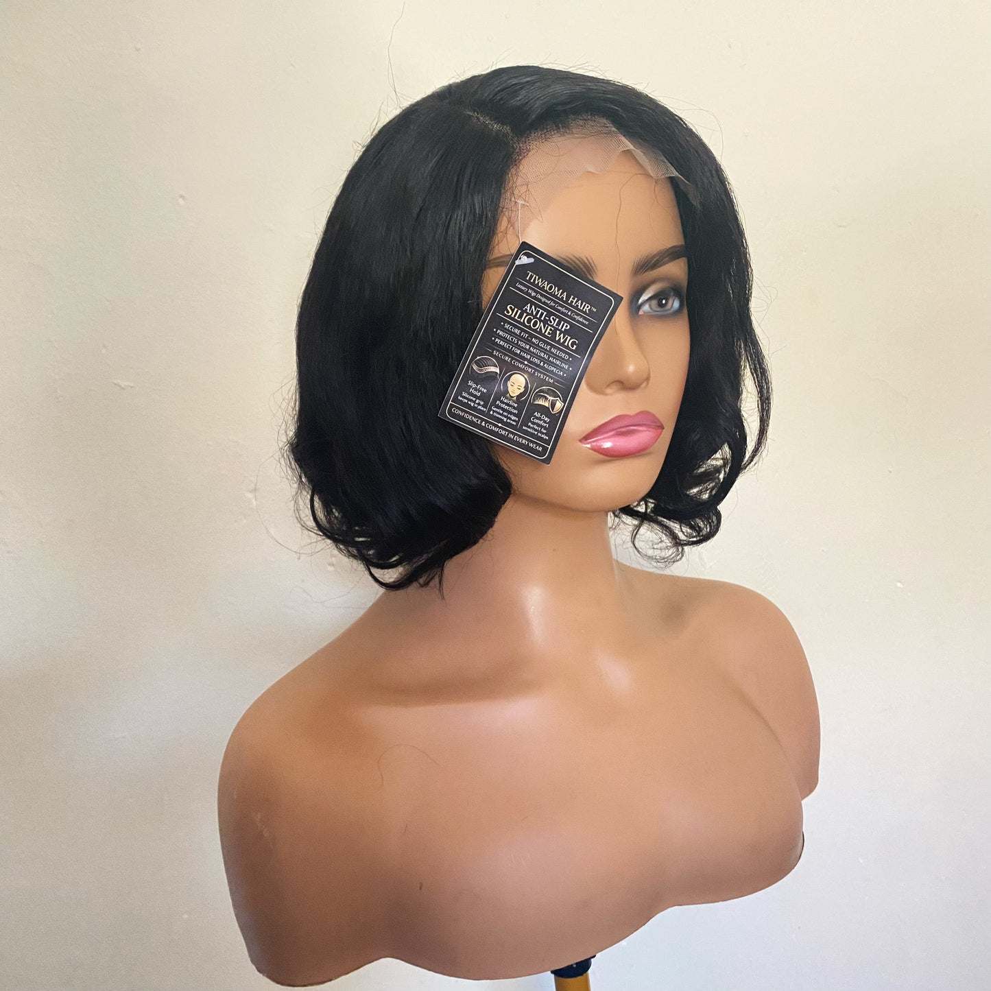 Non Slip Silicone Human Hair wig medical wig 250% Density kinky Lace closure wigs