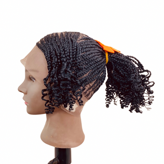Kids full Lace Cornrow wigs children ponytail temporary hair replacement wig Black Girl Alopecia wig
