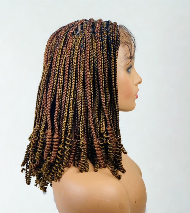 Short brown  box braid wig for Ladies. Glue less wig