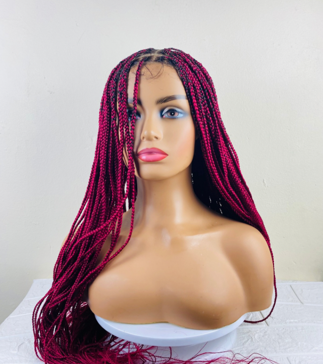 Long Knotless Braids Lace front Burgundy wigs