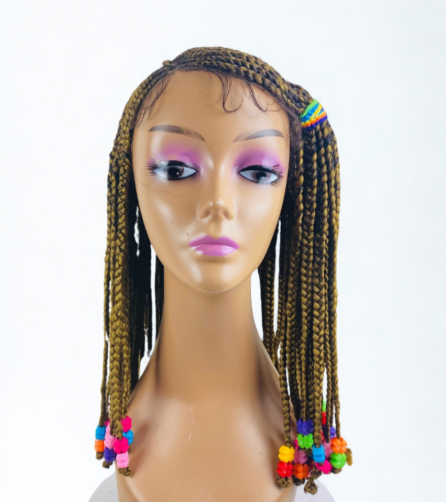 Kids 3 step Ghana braid lace frontal wig, Hair loss replacement children