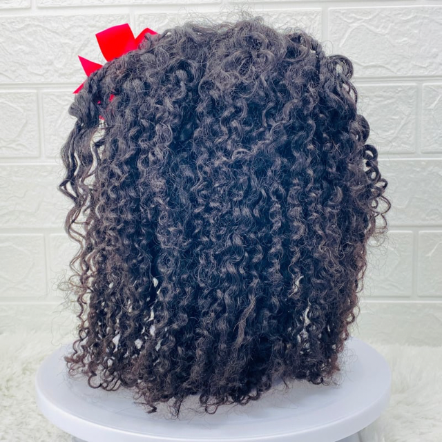 Kids Lace Front Braided wig Kinky Curly Human Hair wig for children Alopecia wig for girls Transparent 13x4 lace frontal cosplay costume wig