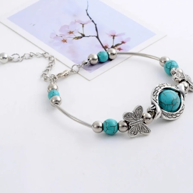 Trendy Women Butterfly Bracelet Carved pattern Personality Beaded Hand Chain