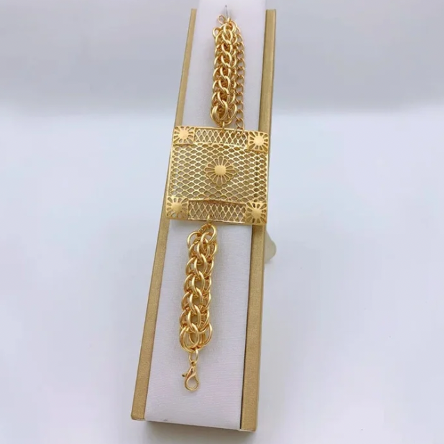 Gold Color African Jewellery Set  For Women Wedding Bracelet Earrings Luxury Set