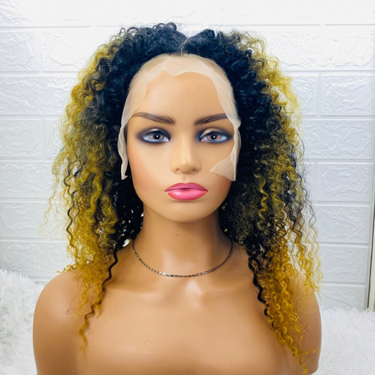 Tiwaoma Women  Afro Kinky Hair Wig, Ombré Lace Front T Part Human Hair Blend Wig