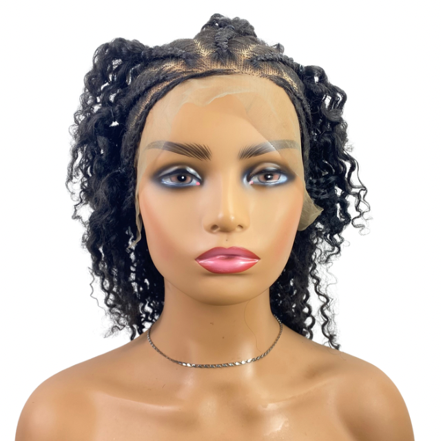 Afro kinky Curly Human Hair Blend Cornrow Braided Wig Frontal Half Braid Wigs