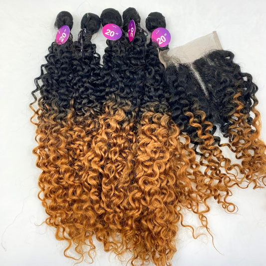 5 pcs Brazilian Jerry  hair bundle Soft synthetic Ombre weave weft 20"