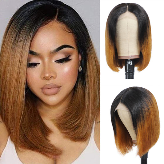 Short Bob Wig Lace Ombre Straight Highlight Frontal Remy Hair Closure Human New