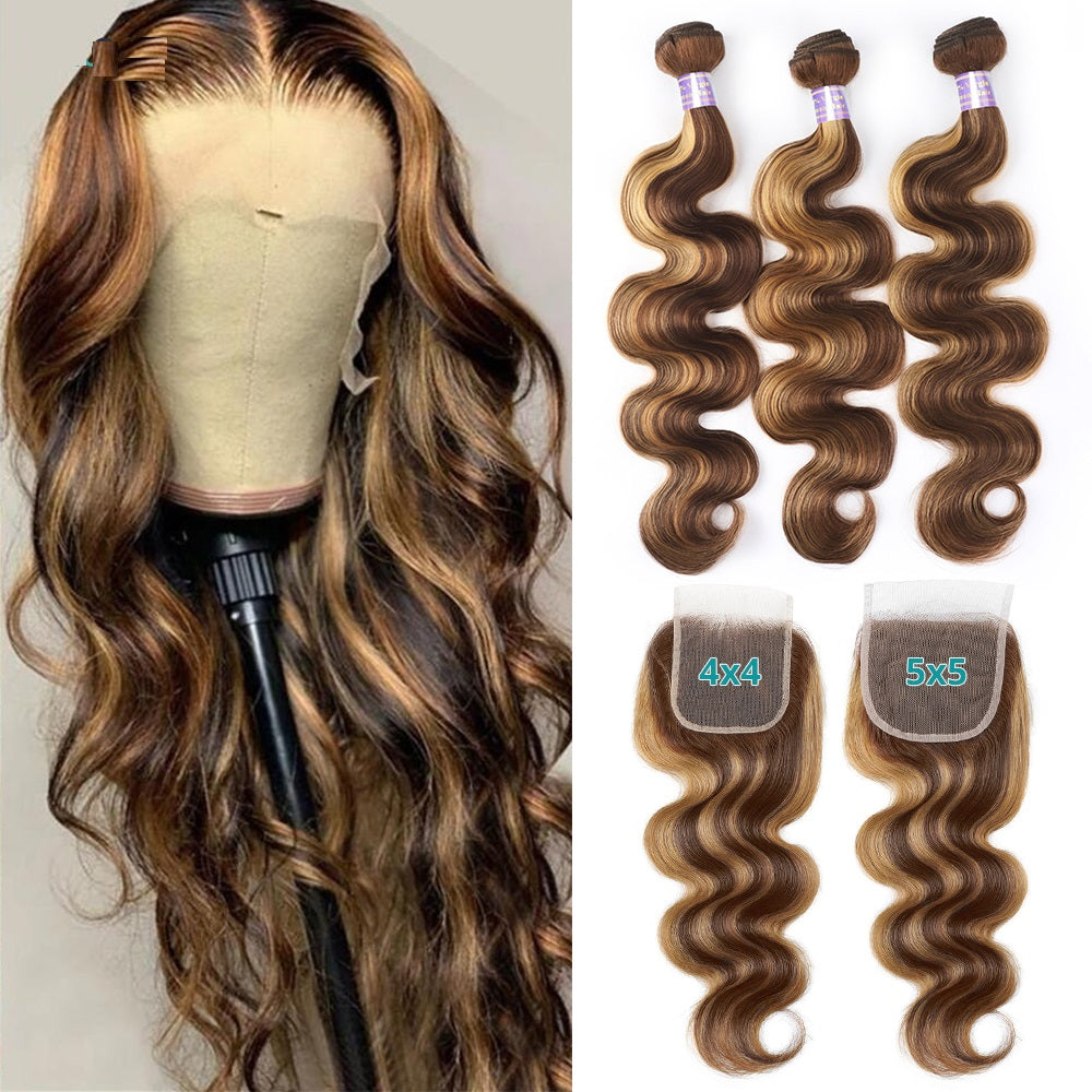 5x5 Closure Bundles Highlight Bundles Transparent P4/27 Ombre Honey Body Wave