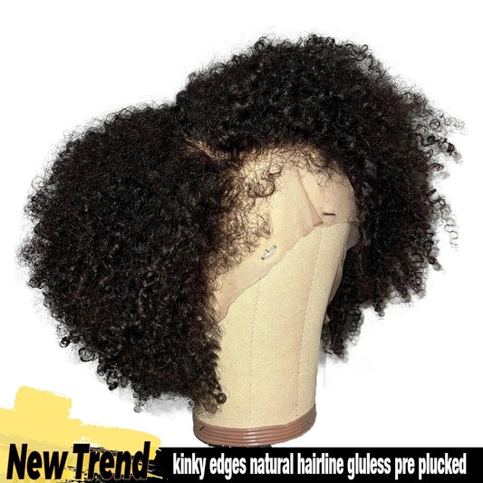 Permanent HD Frontal Human Hair Wig Brazilian Curly Baby Black Women Kinky Edges