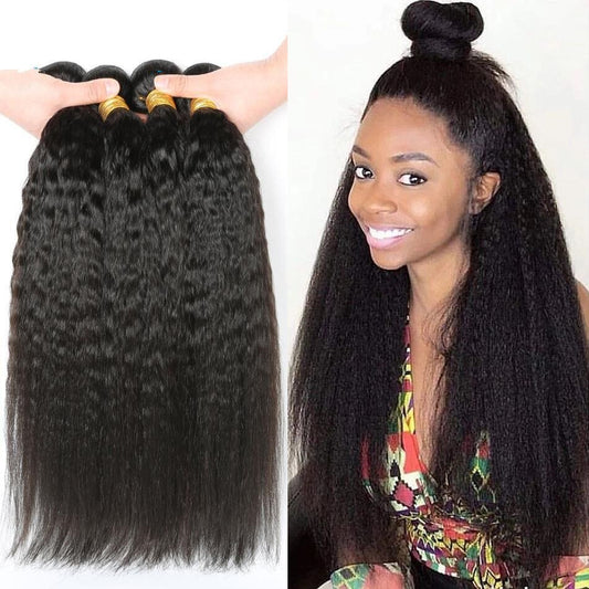 Hair Kinky Straight Bundles Brazilian Remy Extensions Human Black Women 1/3/4PCS