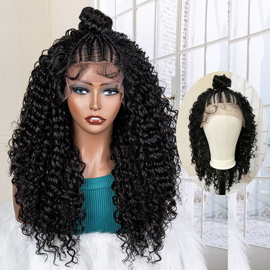 Synthetic Kinky Curly Wave Braided Wig Frontal Afro Black Women Natural Braiding