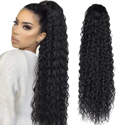 Curly Drawstring Ponytail in Synthetic  Water Wave hair piece