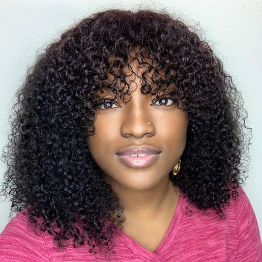 Curly Human Hair Wigs For Women Human Hair Bob Wig Kinky Curly Wig With Bangs Perruque Cheveux Humain Full Machine Made Wig