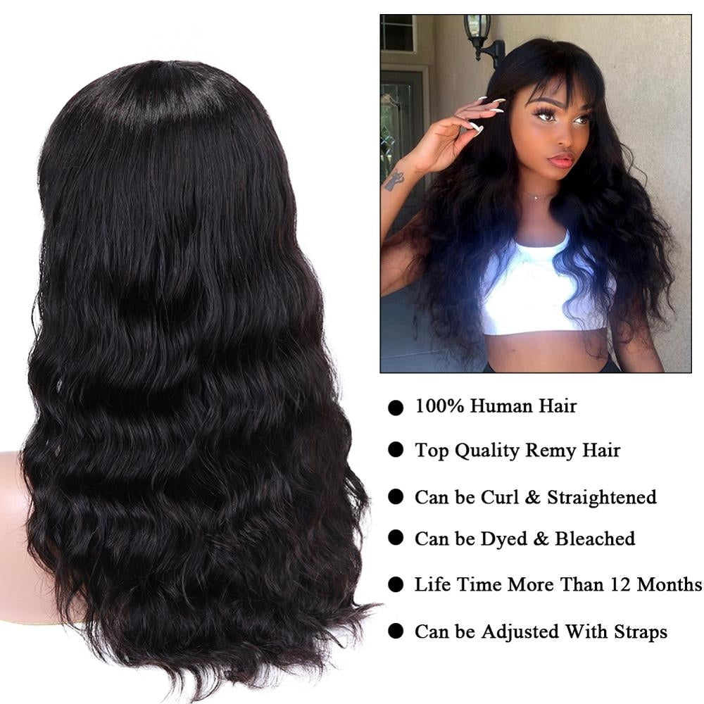 Brazilian Human Hair Wigs Body Wave Bangs Natural Black Lovely Hairstyle New