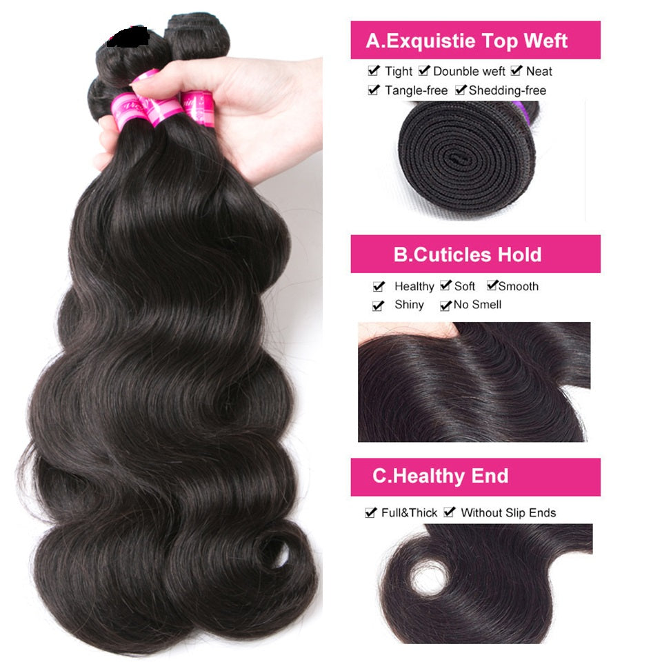 Body Wave Bundles Brazilian Hair Human Natural /Jet Black 8-30"Remy Extensions