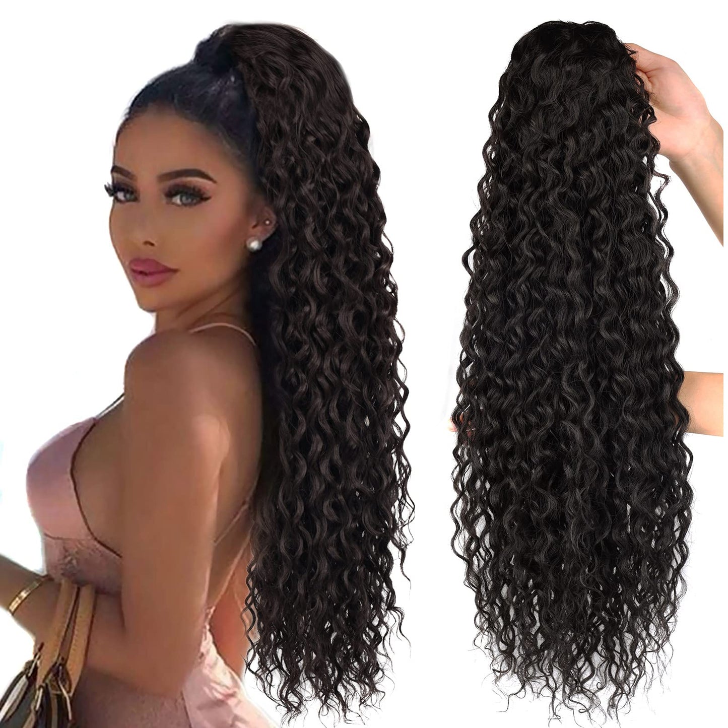 Curly Drawstring Ponytail in Synthetic  Water Wave hair piece