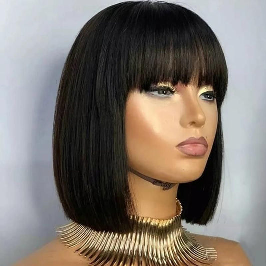 Short Bob Wig Bangs Straight Hair Brazilian Human Remy Full Machine Made Women