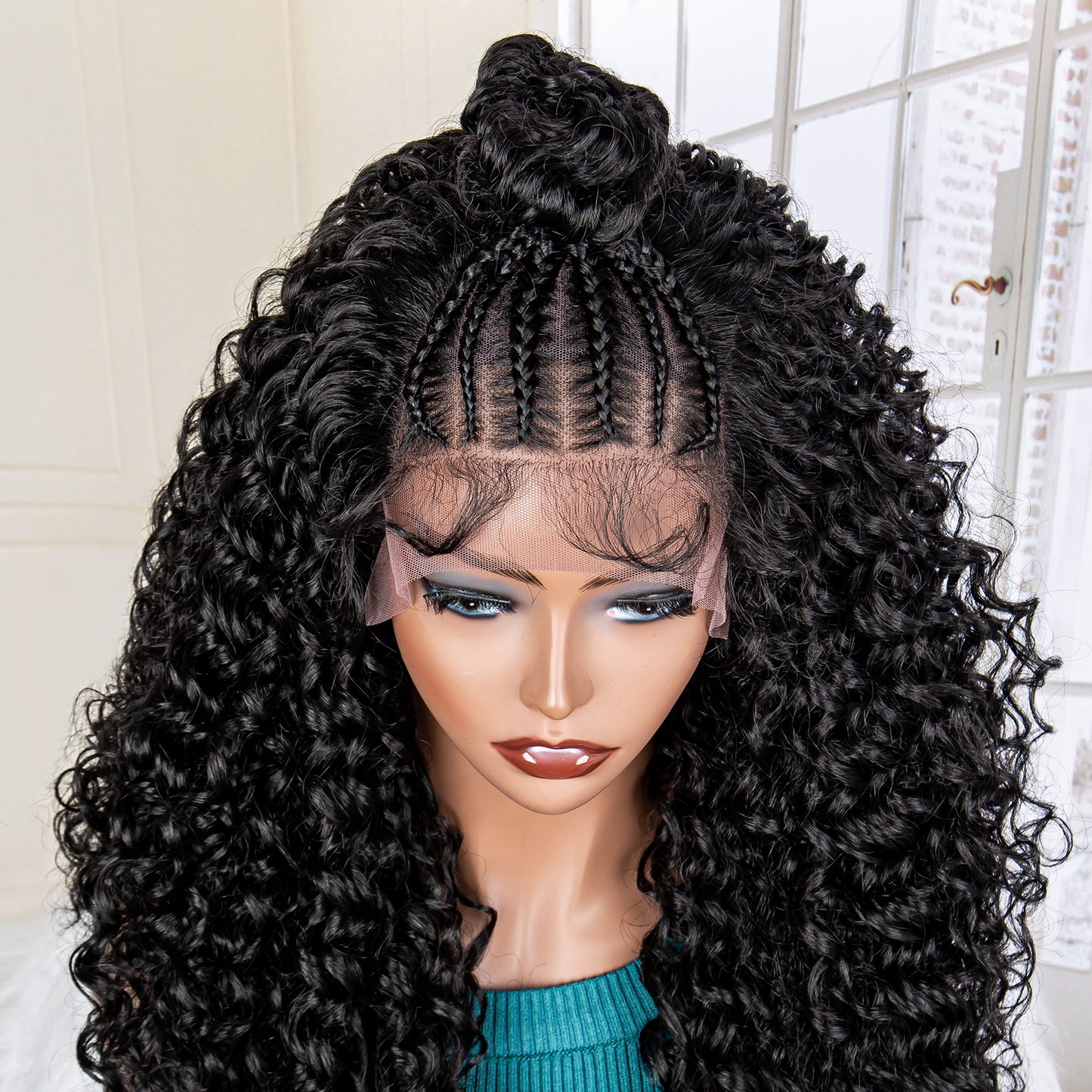 Synthetic Kinky Curly Wave Braided Wig Frontal Afro Black Women Natural Braiding