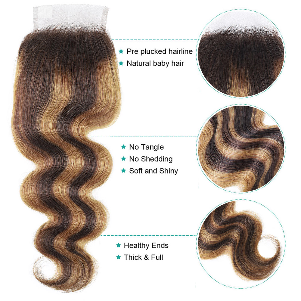 5x5 Closure Bundles Highlight Bundles Transparent P4/27 Ombre Honey Body Wave