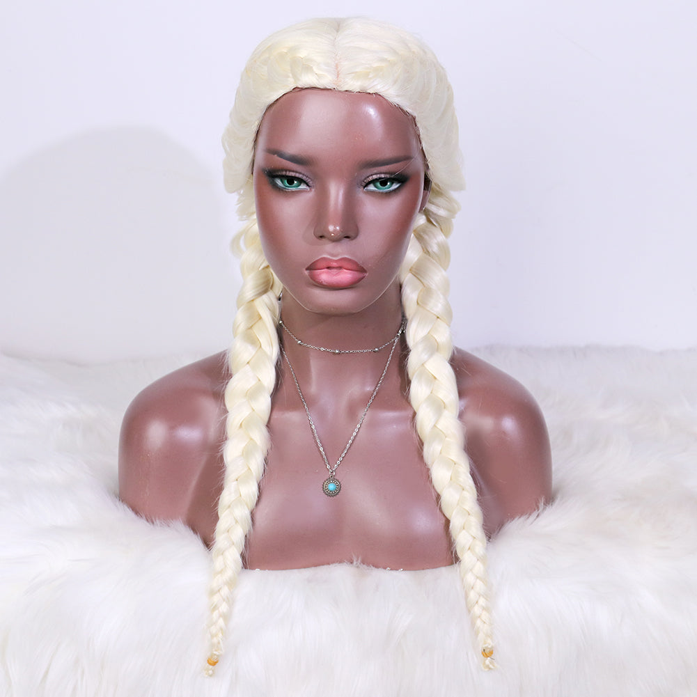 Blonde Long Double Braided Synthetic Wig Heat Resistant Wigs