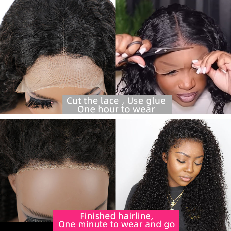 Wear Go Glueless Water Wave HD Lace Closure Bob Wigs Human Hair Pre Plucked New