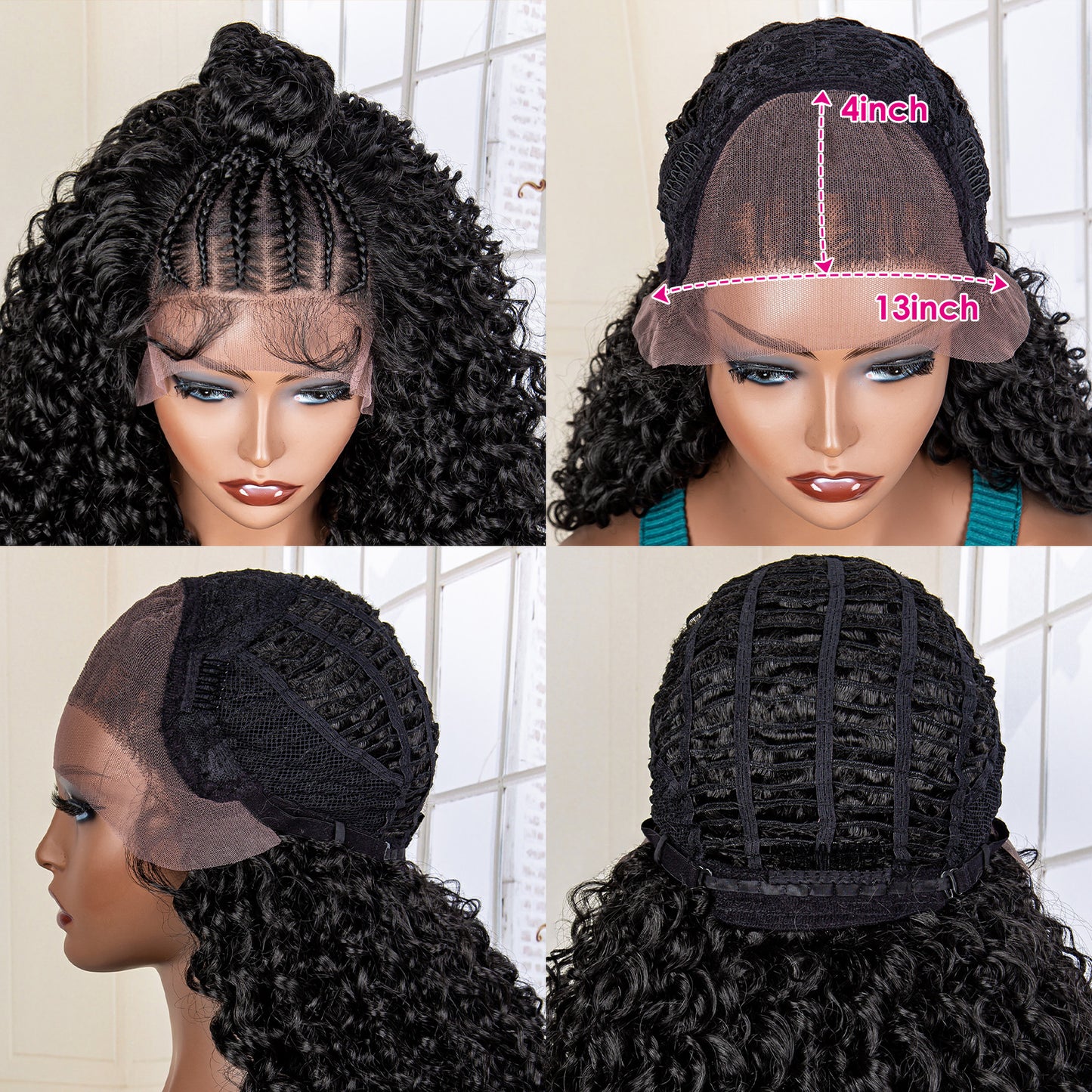 Synthetic Kinky Curly Wave Braided Wig Frontal Afro Black Women Natural Braiding