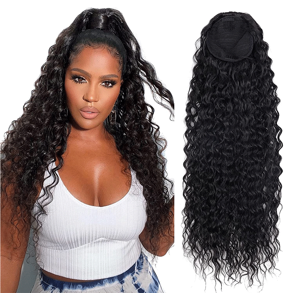 Curly Drawstring Ponytail in Synthetic  Water Wave hair piece